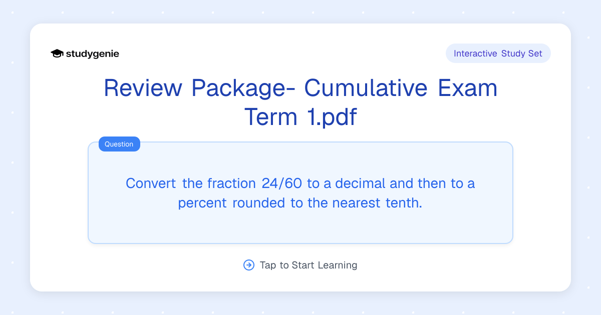 Review Package- Cumulative Exam Term 1.pdf Study Set | Studygenie