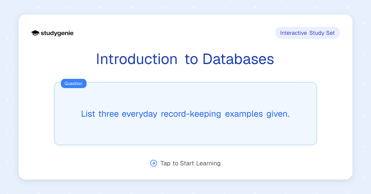 Introduction to Databases Study Set | Studygenie